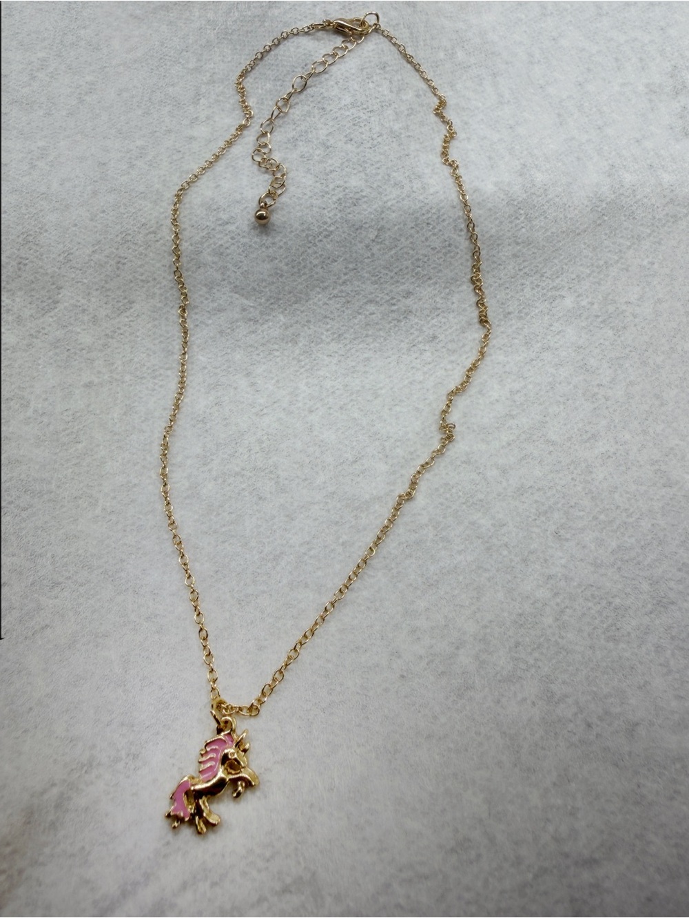Gold-tone Necklace with Pink Unicorn Pendant